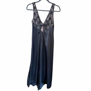 Black Satin & Lace V-Neck Chemise Slip